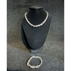 Vintage Park Lane Etched Chain Necklace And Bracelet Set Silver Tone J46